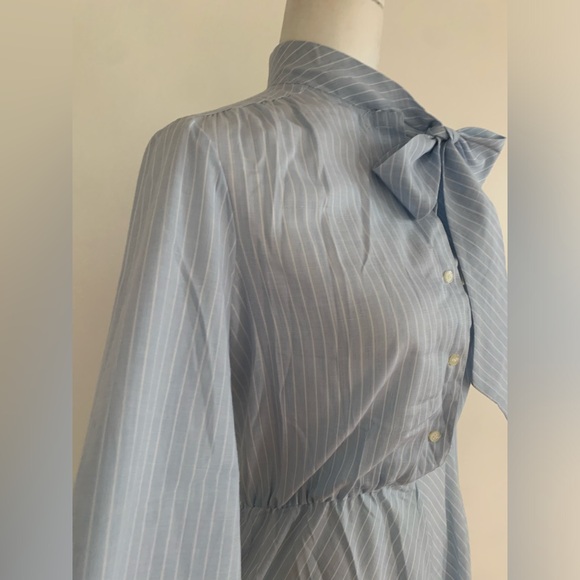 Vintage Striped Tie Neck Cotton Blend Dress Sz Small - Picture 10 of 11
